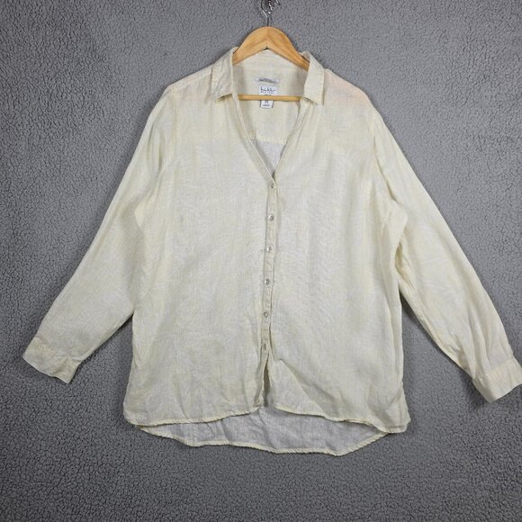 Nicole Miller Tops - Nicole Miller Shirt Womens XL Cream Flax Linen Roll Tab Beachy Coastal Grandma